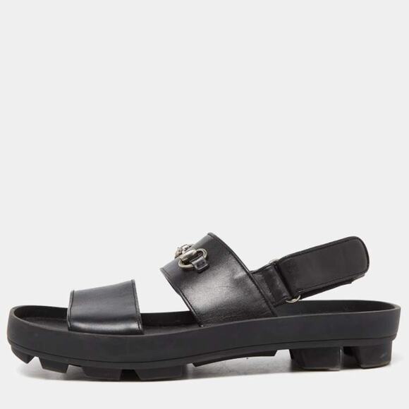 Gucci Black Leather Horse Bit Horsebit Greek Strap Sandals main image 12